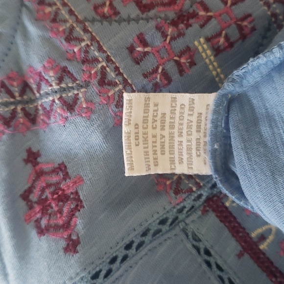 Boho Cotton 3X Knit Embroidered Lace Notch V-Neck Sleeveless Swing Tank Top - Picture 6 of 8